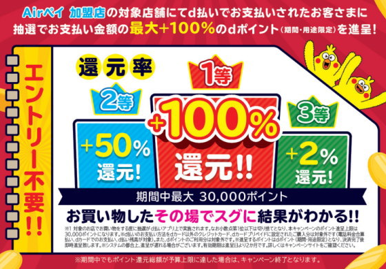 「Airペイ加盟店限定!!d払いのご利用で最大全額還元キャンペーン」について